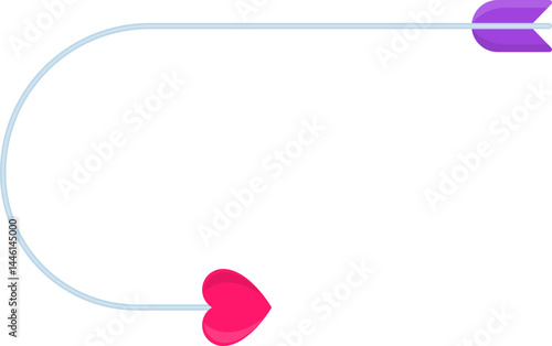 A colorful cupid's arrow with a heart-shaped tip, following a curved line that makes a turn.