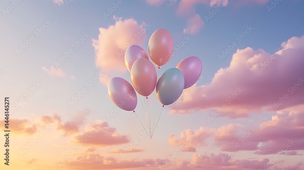 Pastel balloons floating in sky Pastel balloons floating in sky
