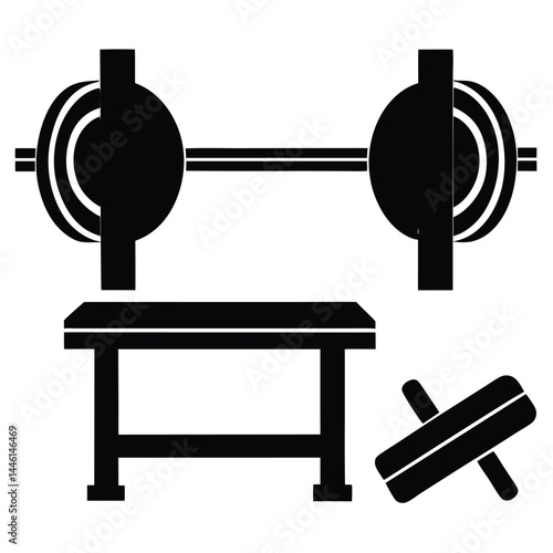 Weightlifting Equipment Barbell, Bench, Dumbbells - Fitness Icon