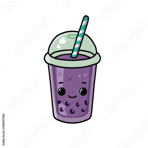cartoon Taro Bubble tea, Pearl milk tea vector illustration