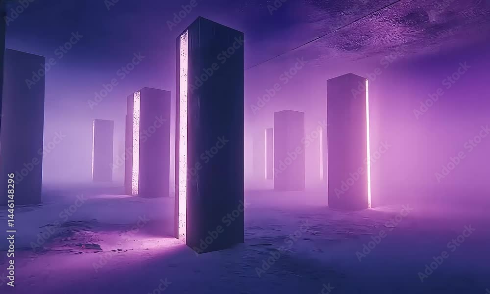 Ethereal Vertical Pillars in a Neon Mist an Atmospheric Sci-Fi Scene Ethereal Vertical Pillars in a Neon Mist an Atmospheric Sci-Fi Scene