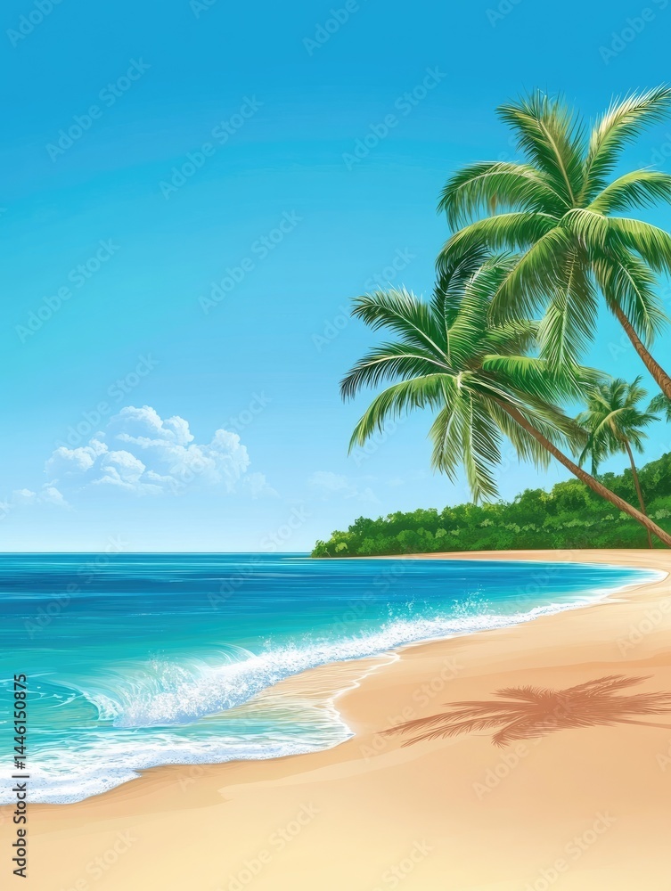 Obraz premium Tropical Beach Paradise Palm Trees with Azure Ocean.