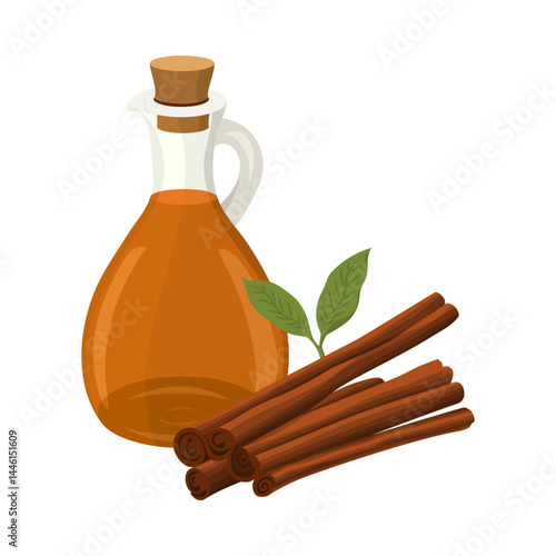 Glass jar with cinnamon sticks and oil