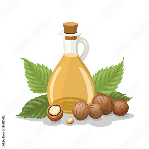 Glass jar with hazelnuts and oil