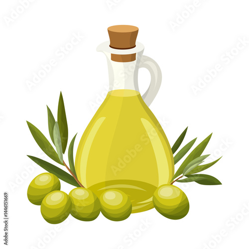 Glass jar with olives and oil