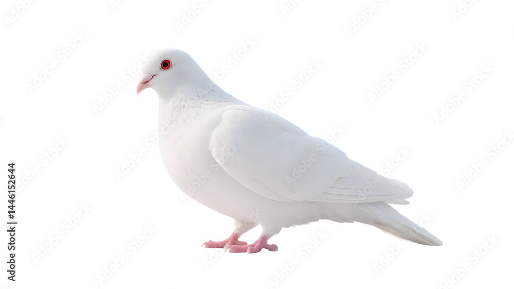 Fototapeta premium White dove, albino pigeon, pure white feathers, red eyes
