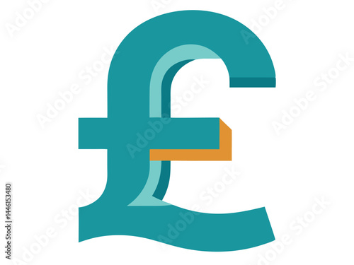Stylized pound sterling symbol, Teal and orange colors, Flat graphic design, Clean minimalist logo, Currency icon, Financial branding, 