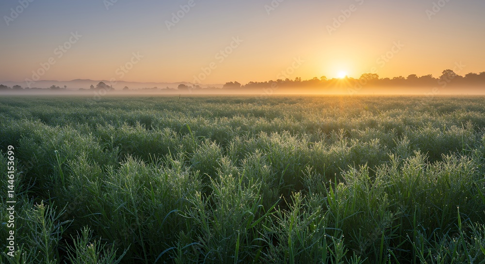 Obraz premium Sunrise over a green field