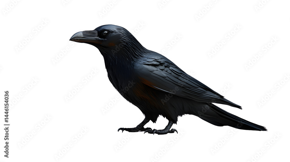 Obraz premium Detailed Illustration of a Crow in Profile View Featuring Intricate Feather Patterns and Expre