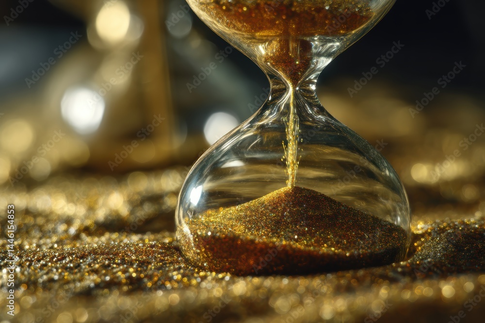 Elegant Glass Hourglass with Golden Sand Symbolizing the Fleeting Passage of Time