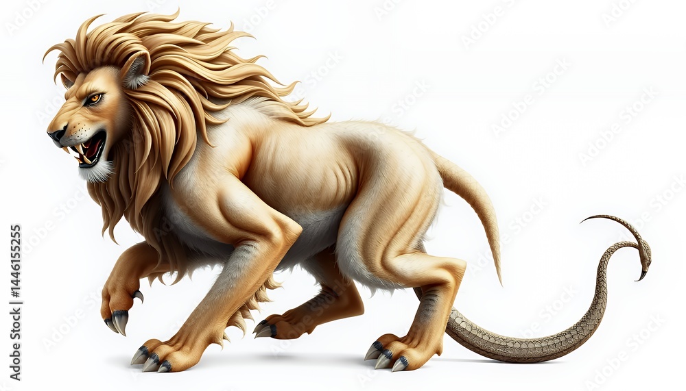 Tan Lion Like Fantasy Creature Golden Mane Isolated on White Background a Flat Cartoon Illustration that Evokes Magic and Fable Perfect for Decoration Childrens Stories