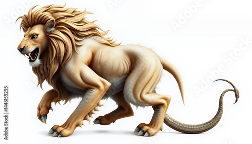 Obraz na płótnie Tan Lion Like Fantasy Creature Golden Mane Isolated on White Background a Flat Cartoon Illustration that Evokes Magic and Fable Perfect for Decoration Childrens Stories w salonie