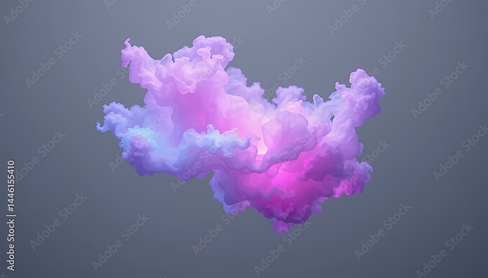 Abstract Fractal Cloud in Pink Purple and Blue on Gray Backdrop Complex Digital Art Geometric Pattern Fantasy Dreamy Ethereal Detailed Visual for Decoration and Creative Projects
