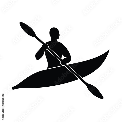 Single Athlete Kayaking Silhouette Icon