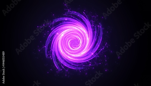 Abstract Pixelated Purple Light Vortex on Black Background With Glowing Swirls of Energy and a Dynamic Futuristic Retro Digital Art Style