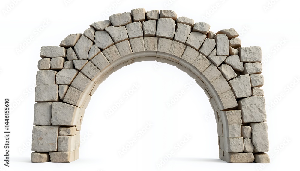 Arched Stone Portal With Weathered Texture Isolated on White Background Ancient Architectural Ruin