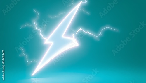 Obraz na płótnie Bright Neon Lightning Bolt with Electric Sparks on Teal Background Creates a Modern and Energetic Visual for Designs Symbolizing Power and Innovation w salonie