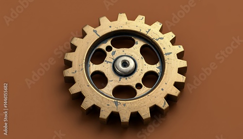 Obraz na płótnie Bronze Gear Close Up on Brown Background Detailed Industrial Machinery Equipment Precision Technology and Intricate Metallic Texture Perfect for Engineering and Technical Illustration w salonie