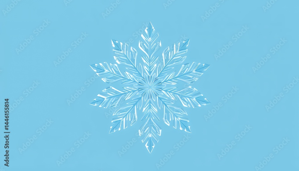 Delicate Snowflake Isolated on Light Blue Background Intricate Geometric Design and Frosty Details Symbolic of Winter and Cold Season for Christmas Holiday Decorations