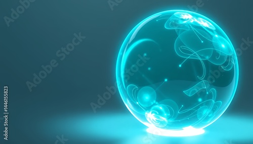 Obraz na płótnie Cyan Spherical Design Radiating a Soft Glow in an Abstract Geometric Pattern Representing Future Technologies for Decorative Purposes with Smooth Luminous Lighting w salonie