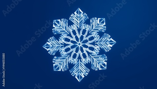 Obraz na płótnie Detailed Geometric White Snowflake on Deep Blue Backdrop for Winter Holidays Decoration Season w salonie