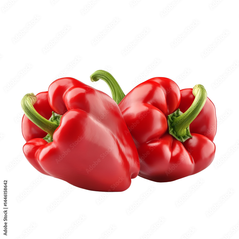 Fresh red bell peppers arranged on a clean transparent background for culinary use and health benefits, red peppers isolated on transparent background Fresh red bell peppers arranged on a clean transparent background for culinary use and health benefits, red peppers isolated on transparent background