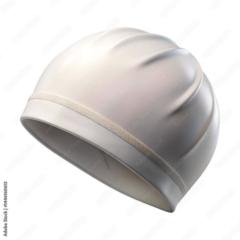 Fototapeta premium Close up view of a light colored swimming cap on display here isolated on transparent background.