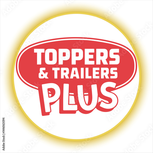Toppers and Trailers Plus Logo Design,Red Oval Automotive Business Logo,Bold Trailer Dealer Logo Template,,Vehicle Accessories Store Logo Design,Industrial Transport Logo Concept