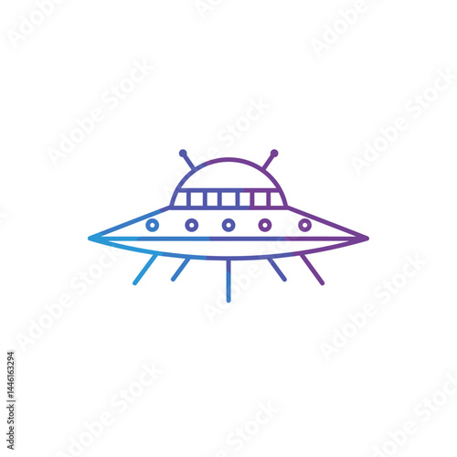 Futuristic UFO line art in blue and purple gradient style  