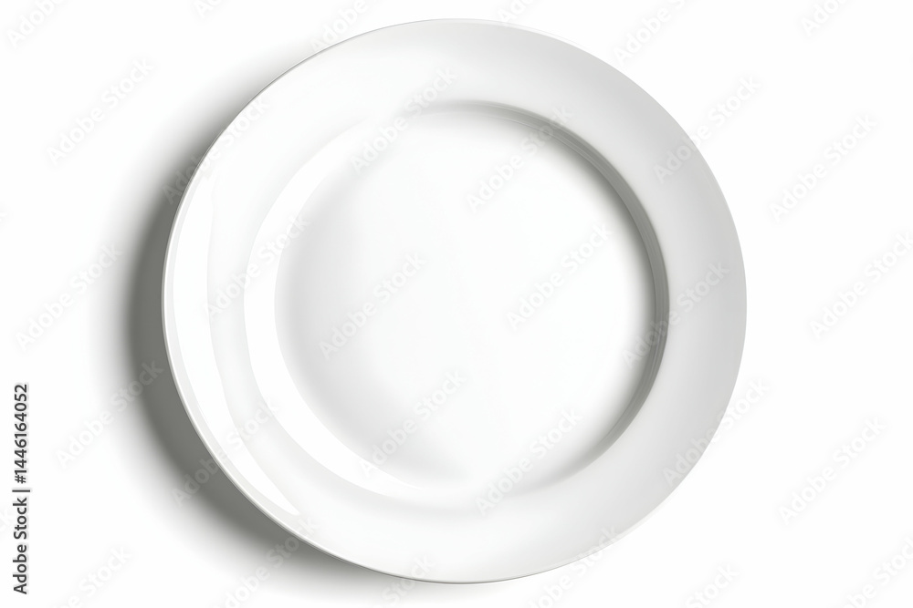 A simple white plate on a plain white background view A simple white plate on a plain white background view