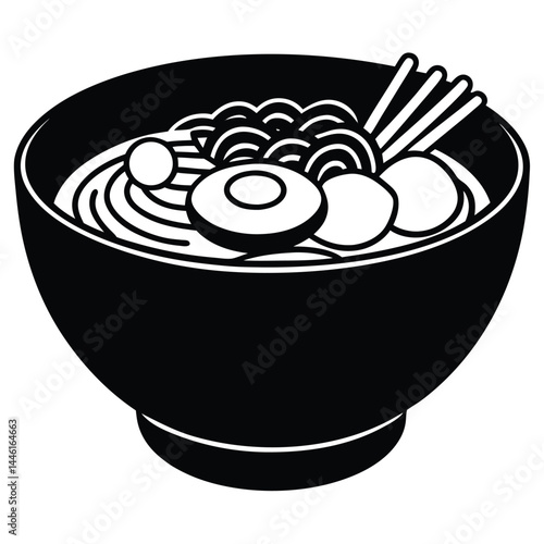 Delicious Ramen Noodles in a Bowl A Simple Black and White Illustration
