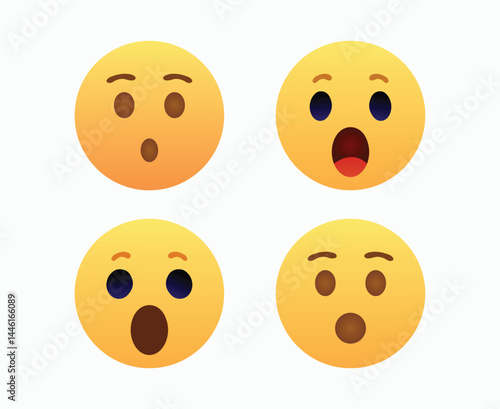 Set of surprised emoji face. shocked wow emoticon with open mouth , cute smiley emoticons feelings wonder and amazing. vector illustration
