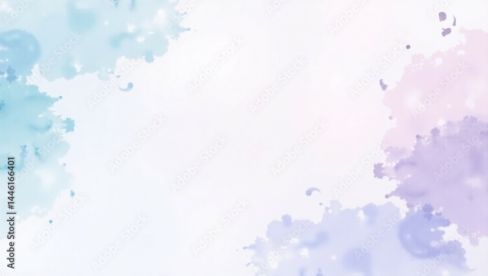 Obraz premium watercolor background in blue pink and purple colors, soft pastel color splash and blotches with fringe bleed painting in abstract clouds shapes with paper texture