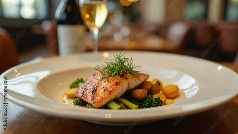 grilled salmon steak with vegetables