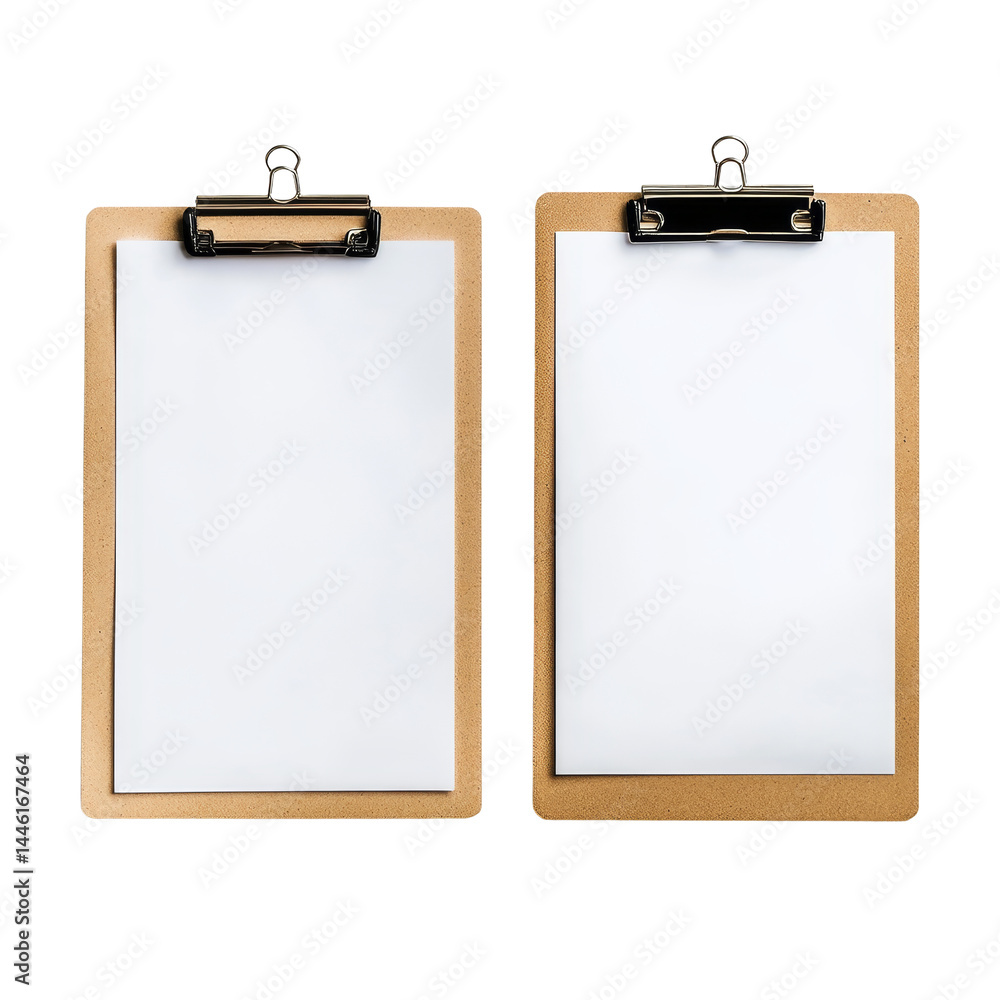 Two empty clipboards with and without paper sheets placed on a clean surface for organizational use, Empty blank clipboard with and without paper sheet on transparent background Two empty clipboards with and without paper sheets placed on a clean surface for organizational use, Empty blank clipboard with and without paper sheet on transparent background