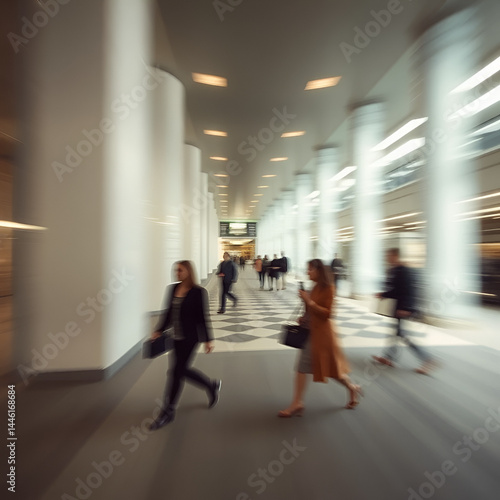 Walking people soft motion, abstract art with blur and motion effect, postmodernism style