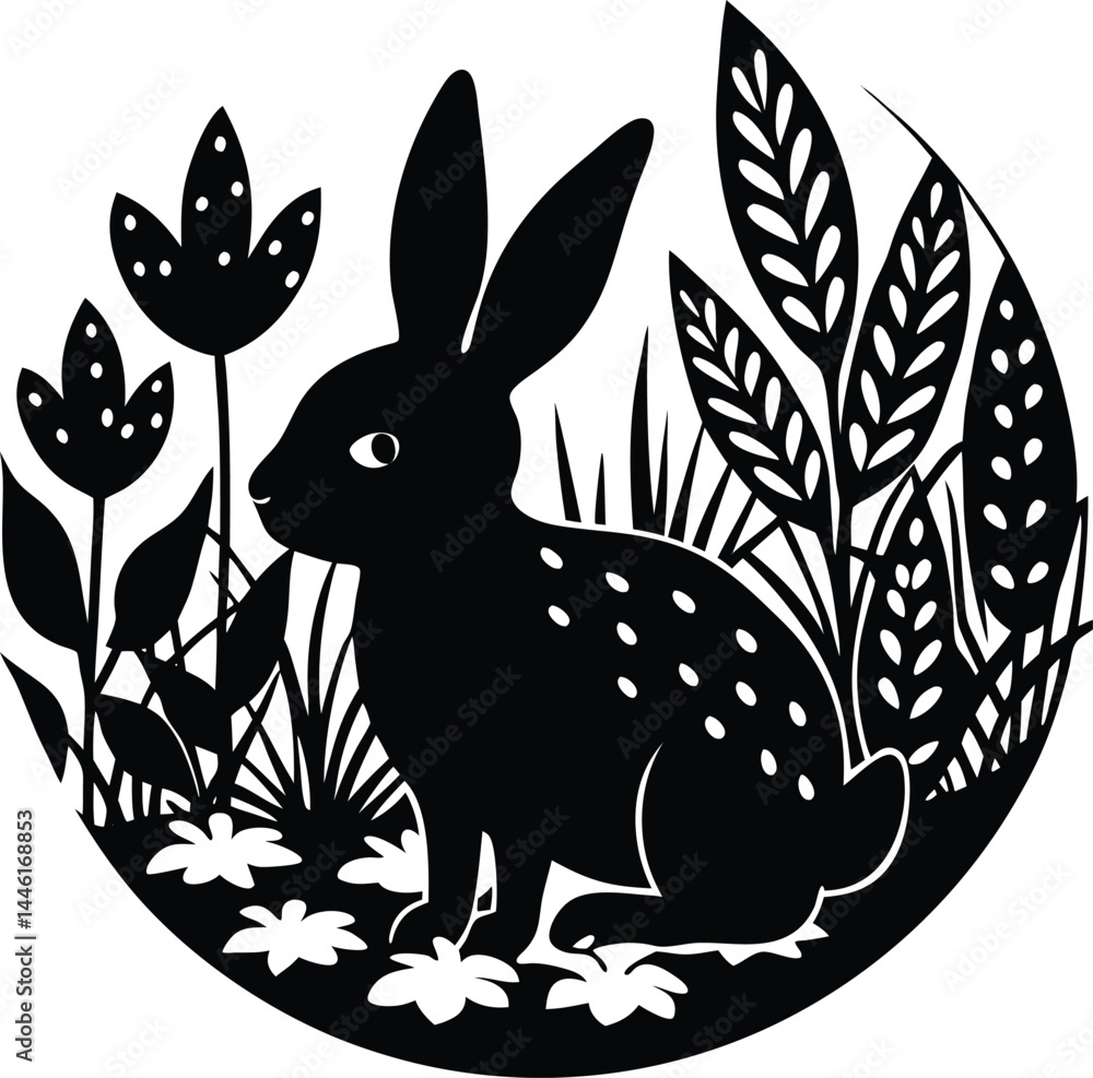 Obraz premium Small Bunny In Garden Silhouette