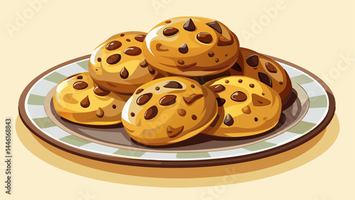A tempting set of cookies, full of homemade goodness.
Chocolate chips and golden dough balance beautifully.
Presented on a minimal white plate for clarity and focus.
Perfect for bakery menus, labels, 