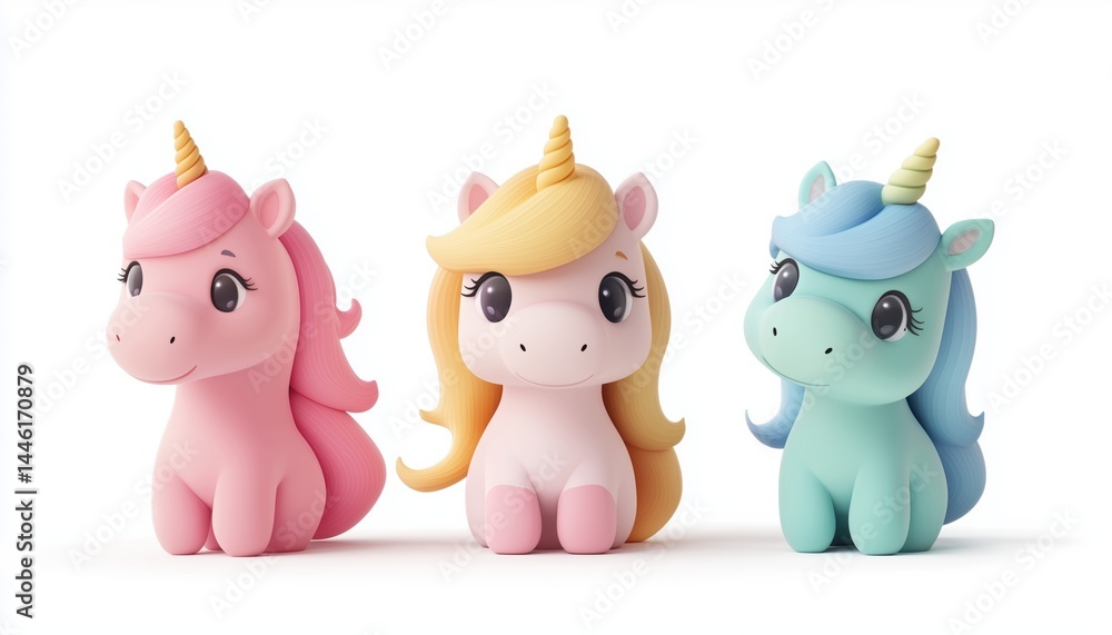 Naklejka premium Adorable Water Unicorn Clipart For Nursery Decor. Magical Princess Rainbow Poster With Trendy Pink Pony Horse. Perfect For Kids' Rooms.