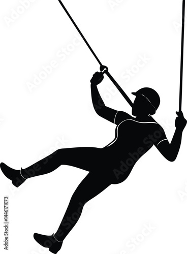 silhouette of a person zip lining on white Durian fruit icon vector on white background

