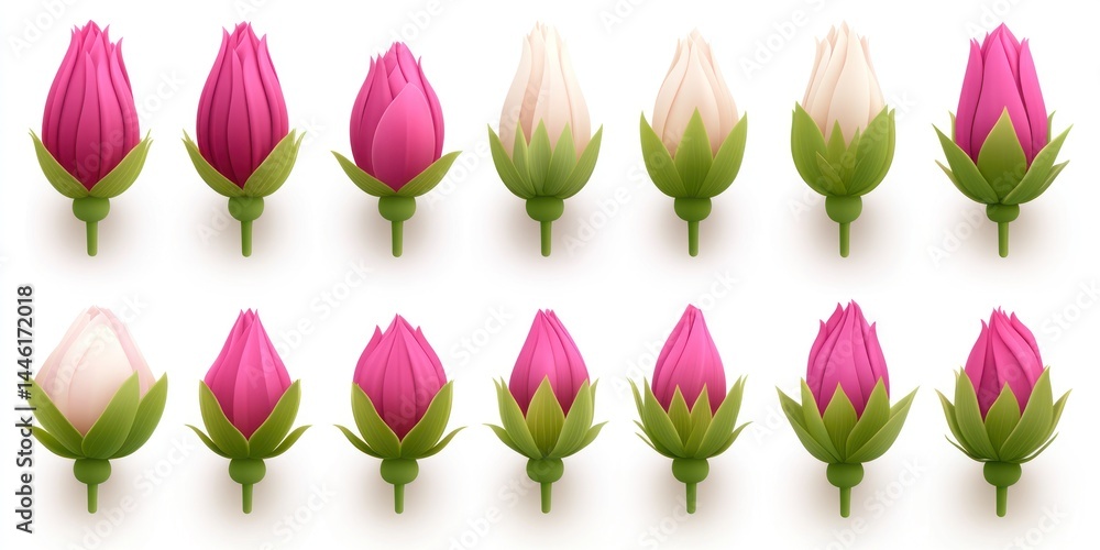 Fototapeta premium Collection of Pink and White Flower Buds in Various Stages