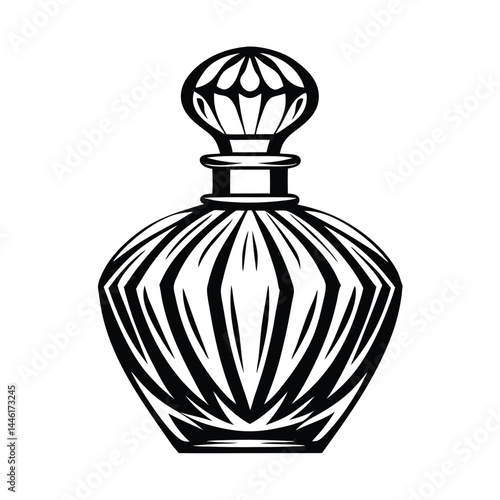 Perfume Bottle Silhouette Ornate Glass Flacon with Decorative Stopper Design