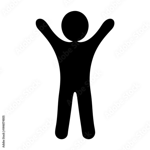 Silhouette of a joyful person with arms raised in celebration on white