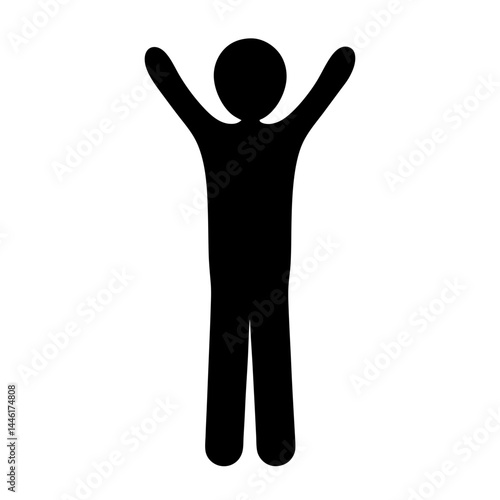 Silhouette of a joyful person with arms raised in celebration on white
