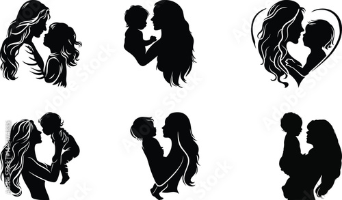 Emotional mother and baby heart shape vector collection for family and care themes