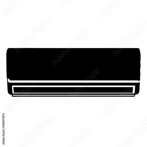 Black and white minimalist illustration of a modern split system air conditioner
