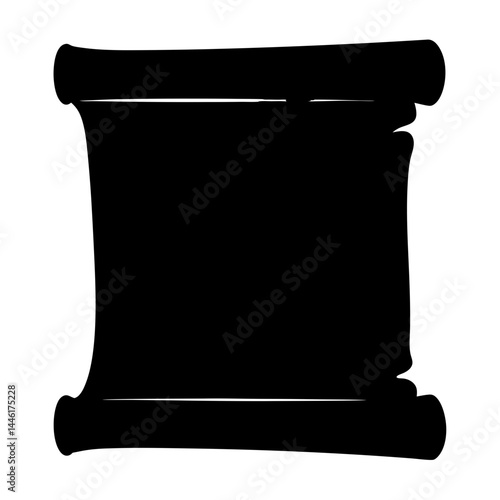 Ancient Scroll Silhouette with Dark Black Fill, Ideal for Themed Illustrations