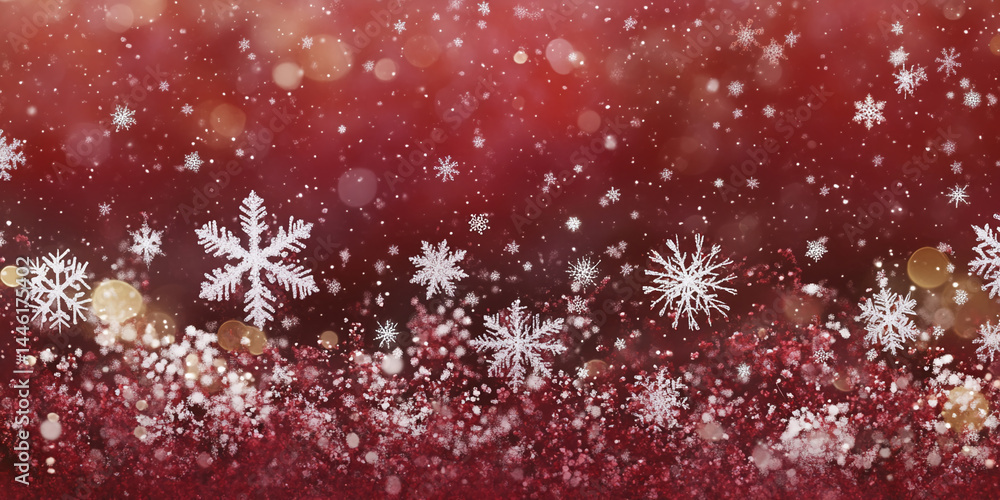 Red background with white snowflakes and bokeh, creating a festive winter scene, symbolizing Christmas or winter holidays, ideal for seasonal greetings or celebratory designs Red background with white snowflakes and bokeh, creating a festive winter scene, symbolizing Christmas or winter holidays, ideal for seasonal greetings or celebratory designs
