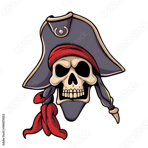 Pirate and corsair captain tricorn cartoon carnival hat. Caribbean buccaneer tricorn headwear, corsair captain hat or filibuster clothing vector accessory. Pirate or medieval sailor costume part