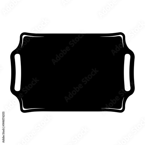 Stylized Black Tray with Handles Illustration on a White Background Art